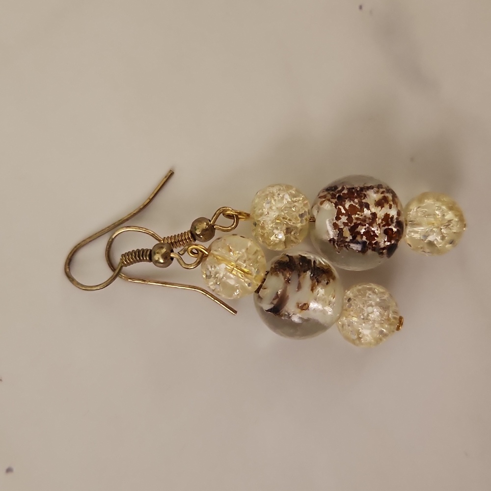 Glass Bead Earrings Gold Brown